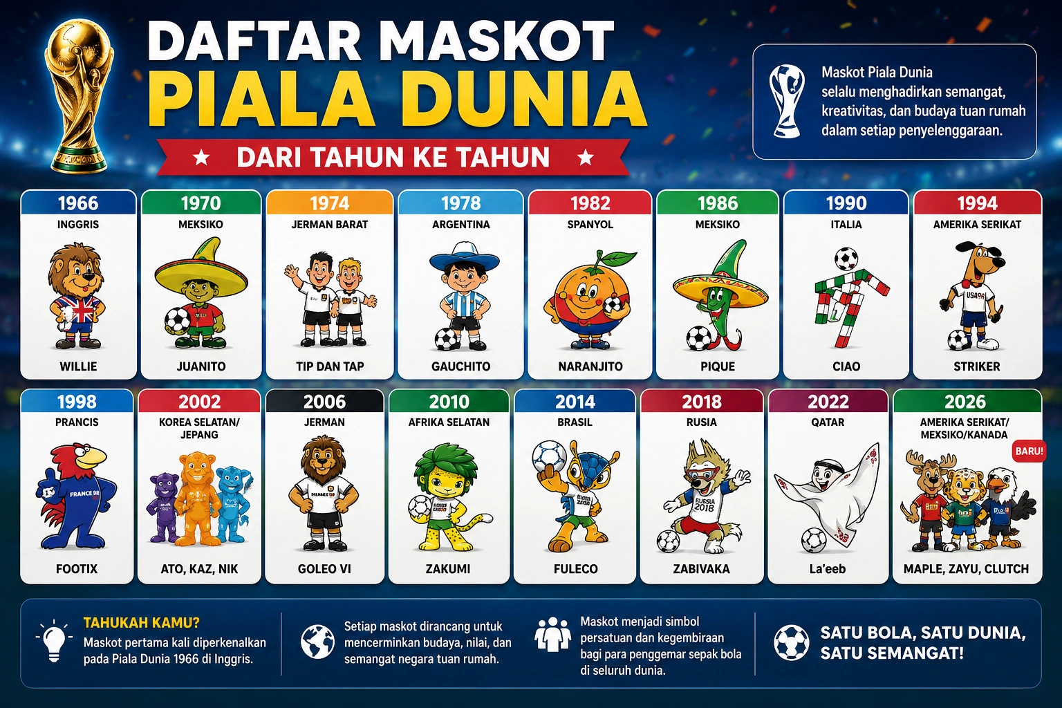 Maskot Piala Dunia dari tahun ke tahun